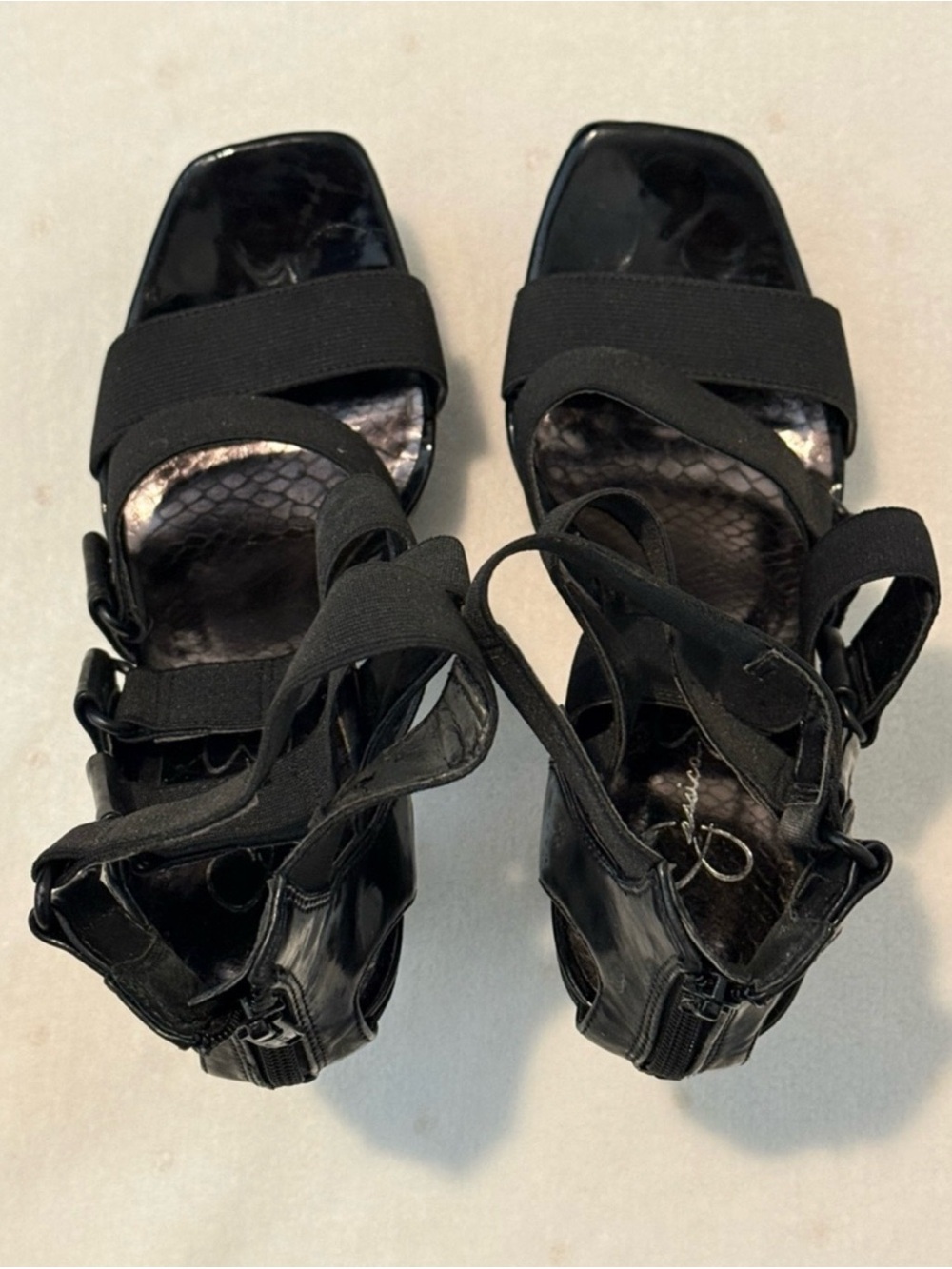 Jessica Simpson JS-Kale Black Elastic Strappy Platform Heels - Picture 8 of 14